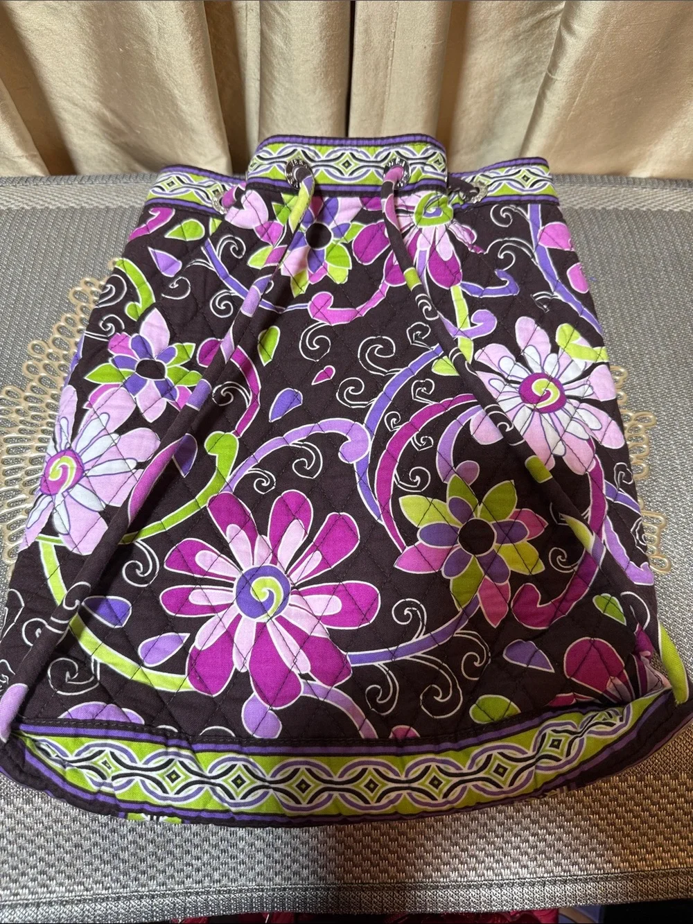 Vera Bradley Drawstring Backpack – Purple Punch Pattern